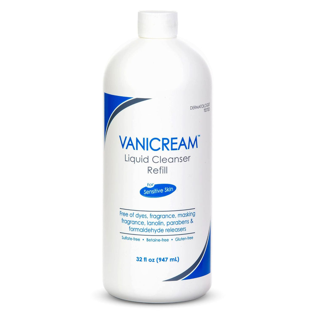 Vanicream Liquid Cleanser Refill, 32 Fl Oz, Formulated without Common Irritants for Sensitive Skin, Gentle & Non-Drying Body & Face Wash, Non-Comedogenic, Removes Dirt & Excess Oils, pH Balanced