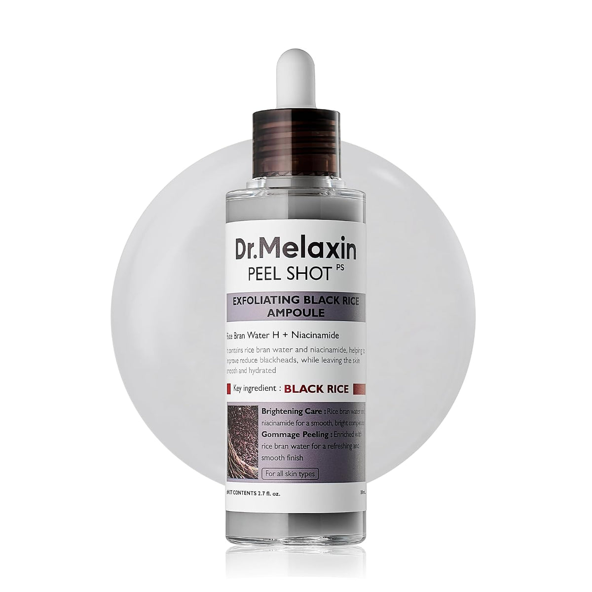 Dr.Melaxin Peel Shot Black Rice Exfoliating Ampoule, Face Exfoliator with AHA BHA Niacinamide Rice Bran Water, Blackhead Remover, Pore Minimizer, Glass Skin Serum, Korean Skin Care, 2.7 oz