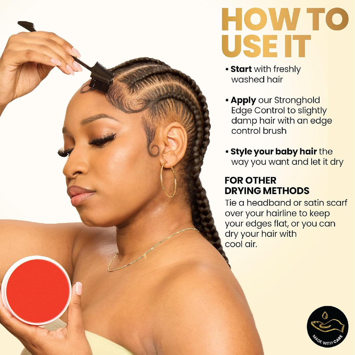 BASK & LATHER Strong Hold Edge Control Gel with Castor Oil, Non-Greasy, Non-Flaking, No White Cast, Long Lasting, Supports Hair Growth, Natural Formula, For All Hair Types, 5.3 Fl Oz