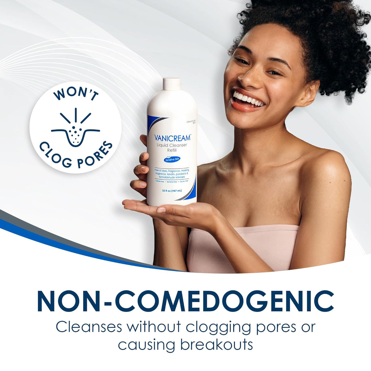 Vanicream Liquid Cleanser Refill, 32 Fl Oz, Formulated without Common Irritants for Sensitive Skin, Gentle & Non-Drying Body & Face Wash, Non-Comedogenic, Removes Dirt & Excess Oils, pH Balanced