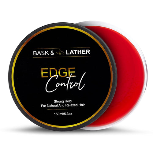 BASK & LATHER Strong Hold Edge Control Gel with Castor Oil, Non-Greasy, Non-Flaking, No White Cast, Long Lasting, Supports Hair Growth, Natural Formula, For All Hair Types, 5.3 Fl Oz