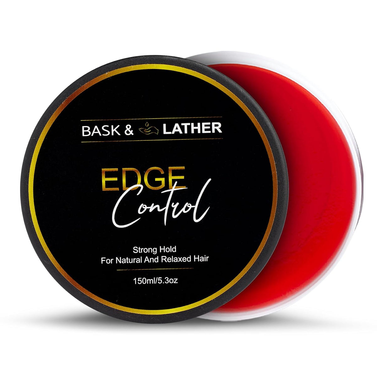 BASK & LATHER Strong Hold Edge Control Gel with Castor Oil, Non-Greasy, Non-Flaking, No White Cast, Long Lasting, Supports Hair Growth, Natural Formula, For All Hair Types, 5.3 Fl Oz