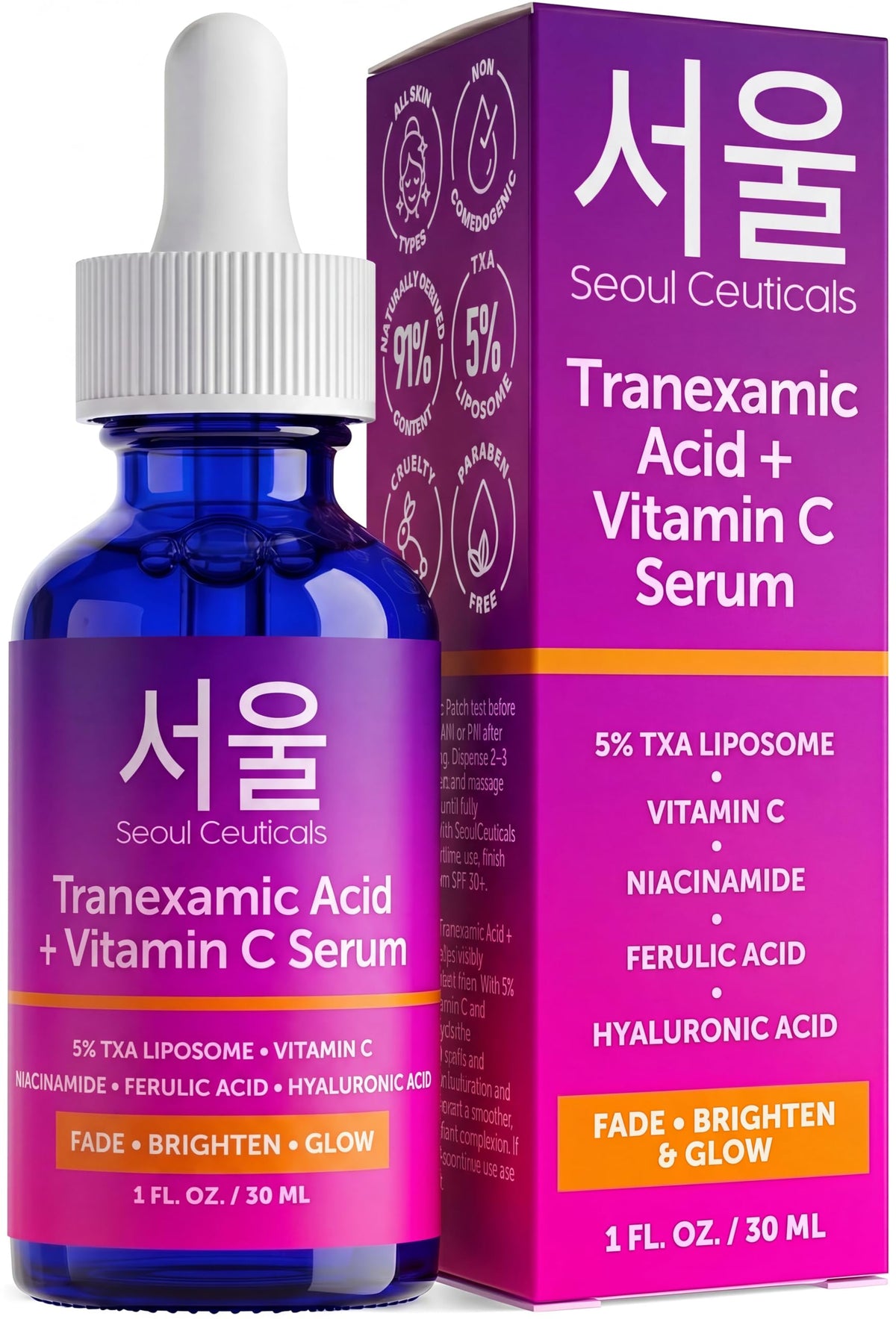 SeoulCeuticals Korean Skin Care 20% Vitamin C Serum for Face + CE Ferulic
