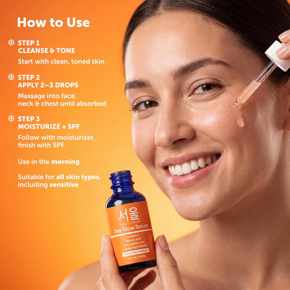 SeoulCeuticals Korean Skin Care 20% Vitamin C Serum for Face + CE Ferulic