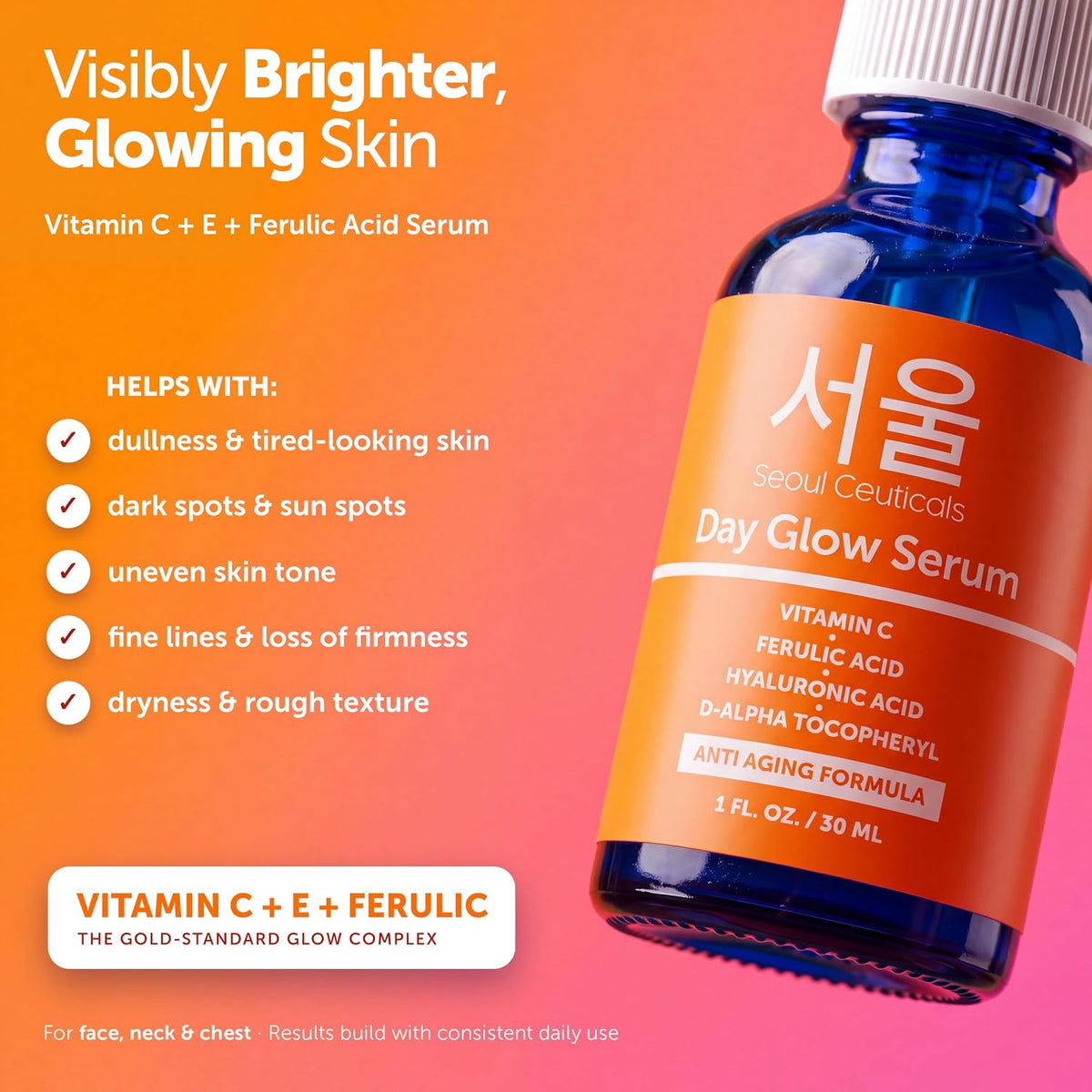 SeoulCeuticals Korean Skin Care 20% Vitamin C Serum for Face + CE Ferulic